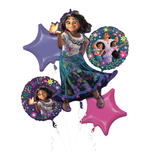 Anagram Encanto Balloons 5-piece set on table, elevating party decor with vibrant color.