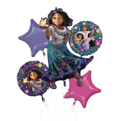 Anagram Encanto Balloons 5-piece set on table, elevating party decor with vibrant color.