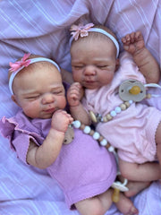 Anano 18-inch silicone twins in newborn outfits suitable for display and role-play.