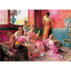 Anatolian 1000-piece Daugthers of Harem puzzle being assembled for mindful relaxation