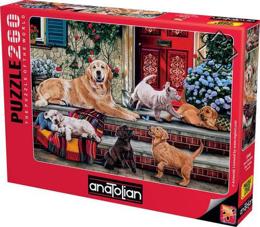 Anatolian Dog Family 260-piece puzzle finished scene with bright colors for satisfaction.