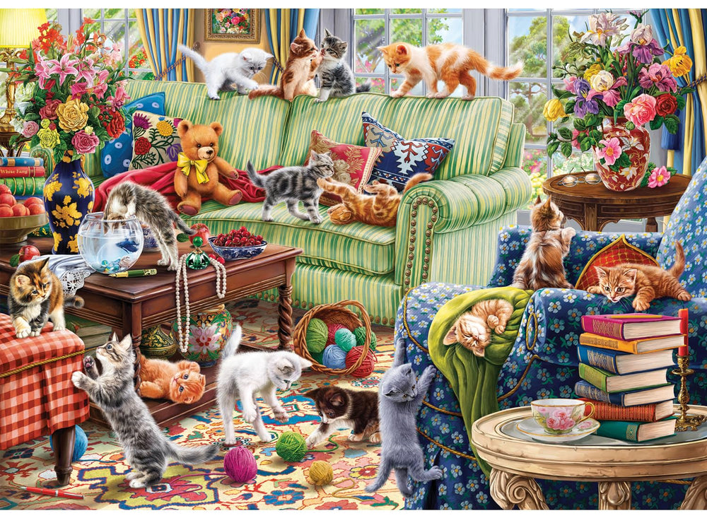 Anatolian Puzzle kittens in living room with vibrant colors for family enjoyment