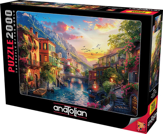 Anatolian Puzzle Mediterranean Village finished 2000-piece scene inspires cozy evenings.