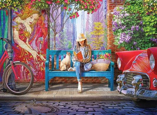 Anatolian Morning Reading 1000-piece puzzle box view highlighting sturdy stand and bright colors for family bonding.