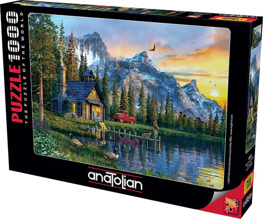 Pieces laid out for planning the next solve of Anatolian Sunset Cabin Puzzle.