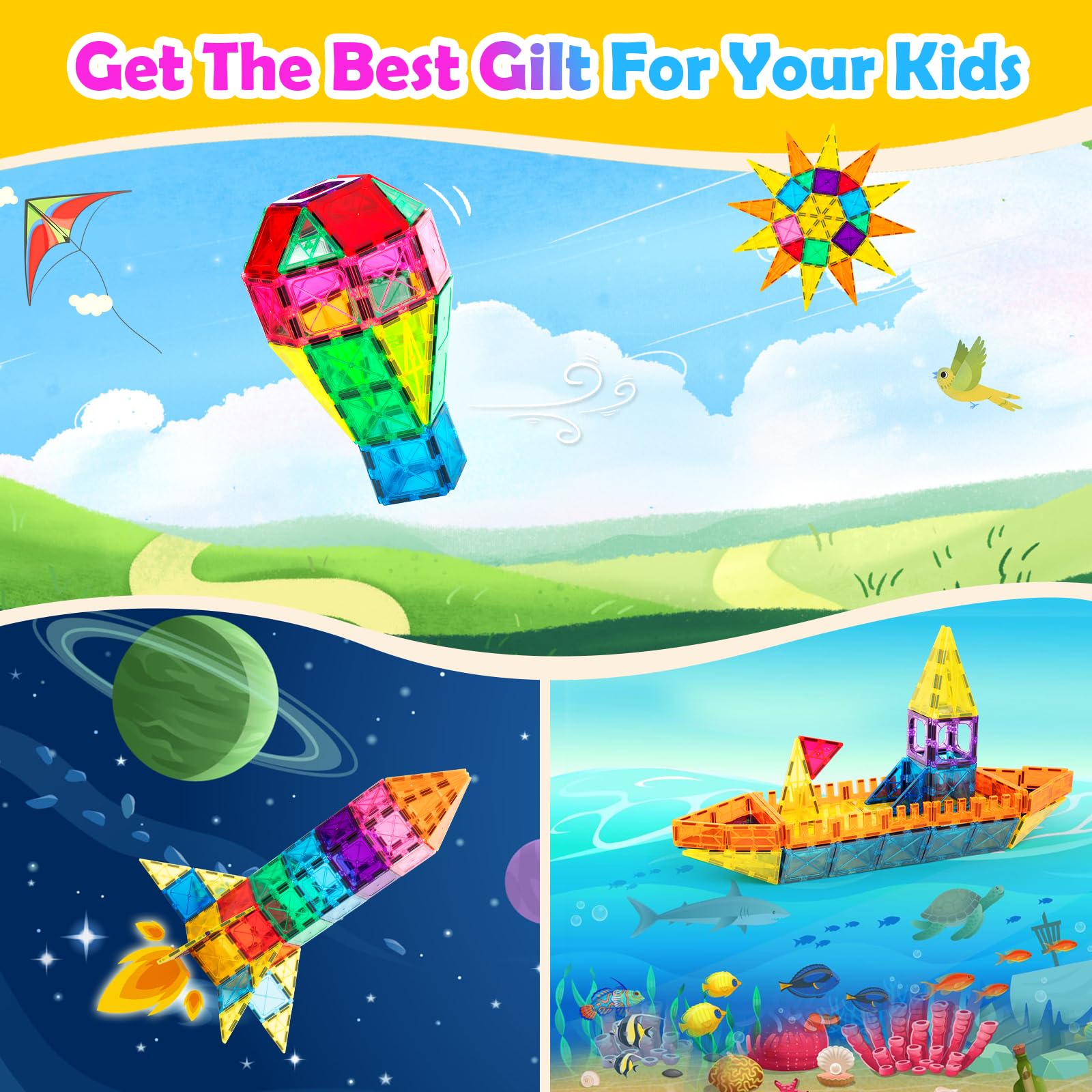 Anbalulu magnetic tiles vibrant design sparks colorful construction and storytelling.