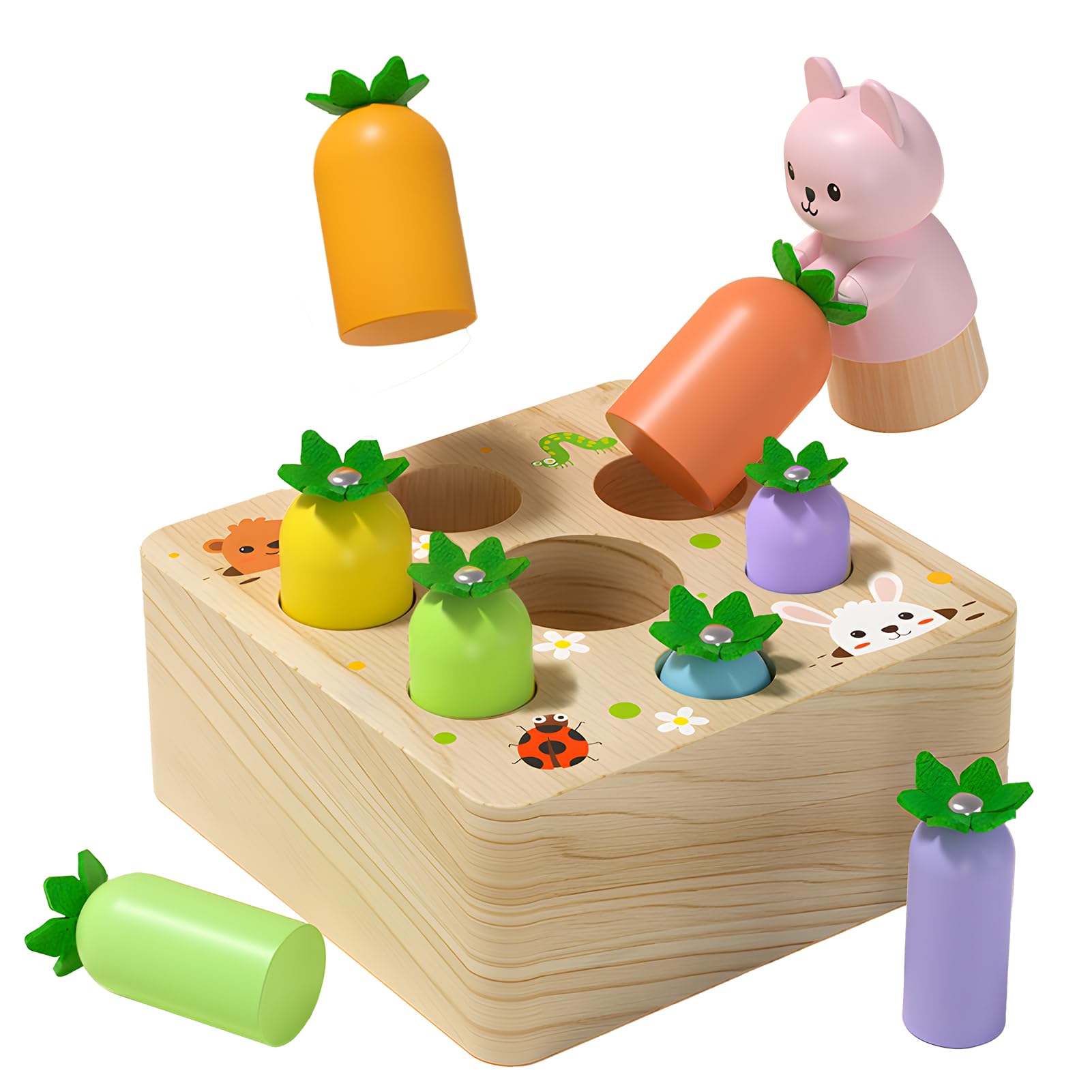 Ancaixin Montessori baby carrot set with colorful pieces for sensory exploration.
