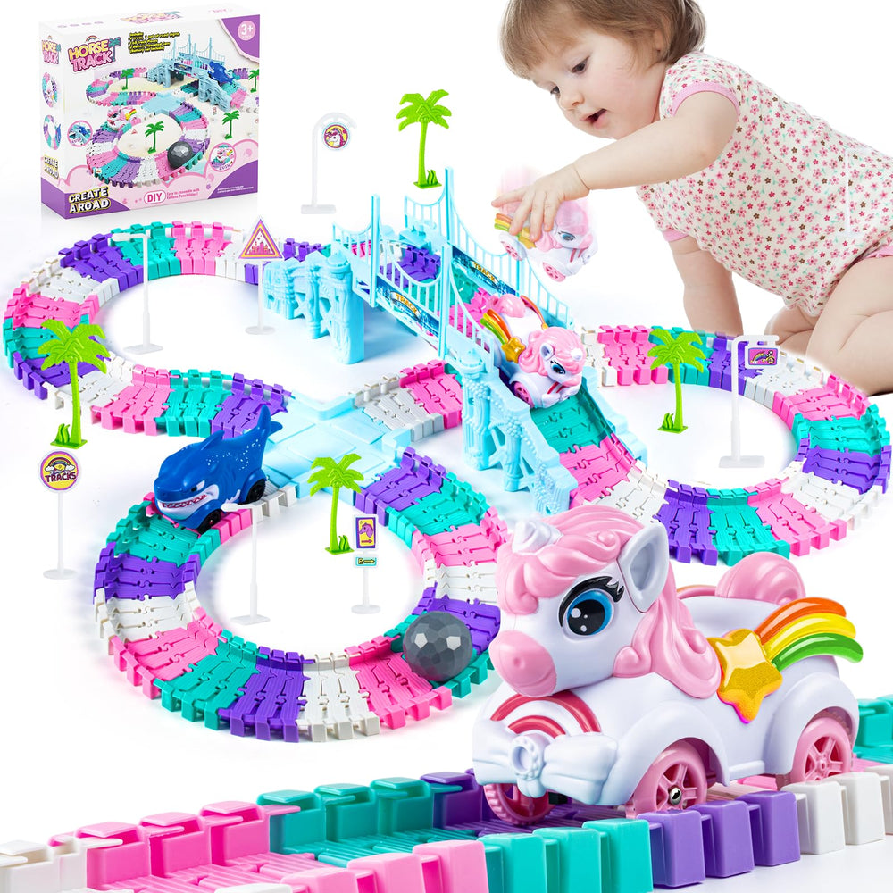 Ancitoy unicorn race track piece shows modular design for creative play