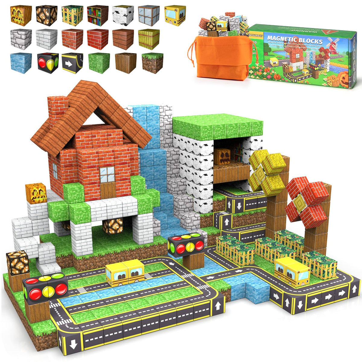 Andenley magnetic blocks 100-piece collection in bright colors for creative building.