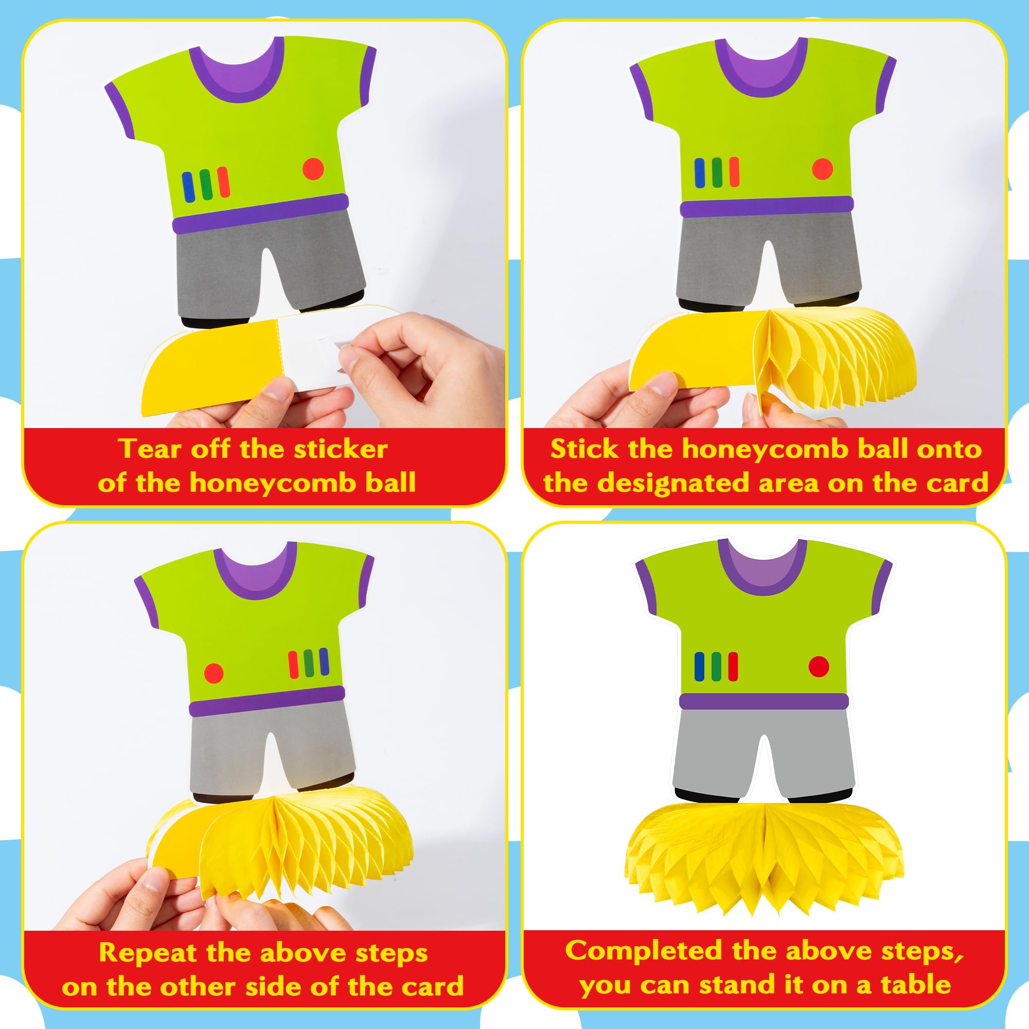 Andi Cppss Boy Story centerpieces use thick cardstock for sturdy display