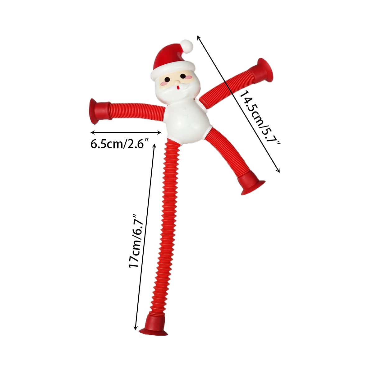Anditoy Santa Claus pop tubes with feet suction cups for stable play.