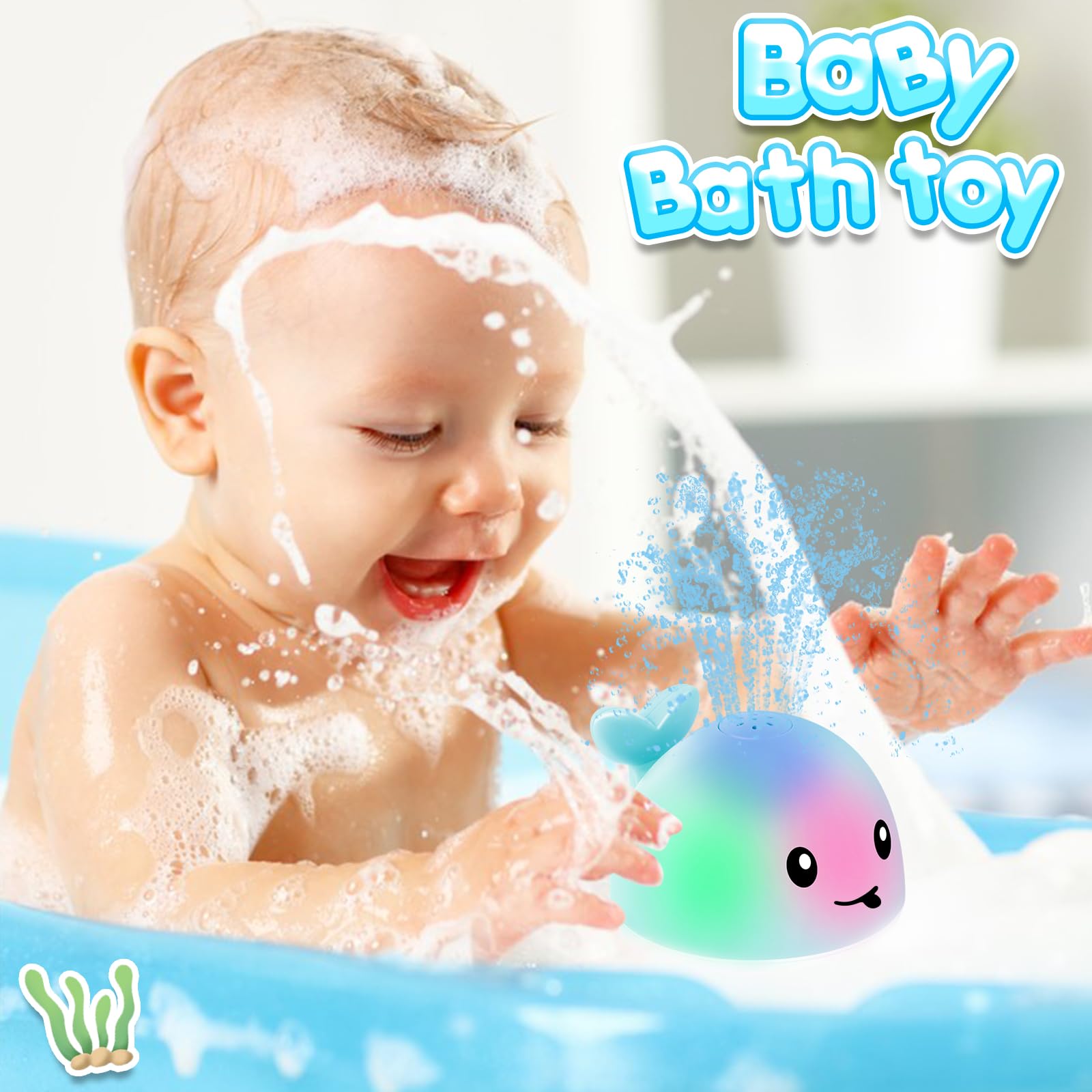 ANGGIKO colored lights activation adds visual stimulation for baby baths