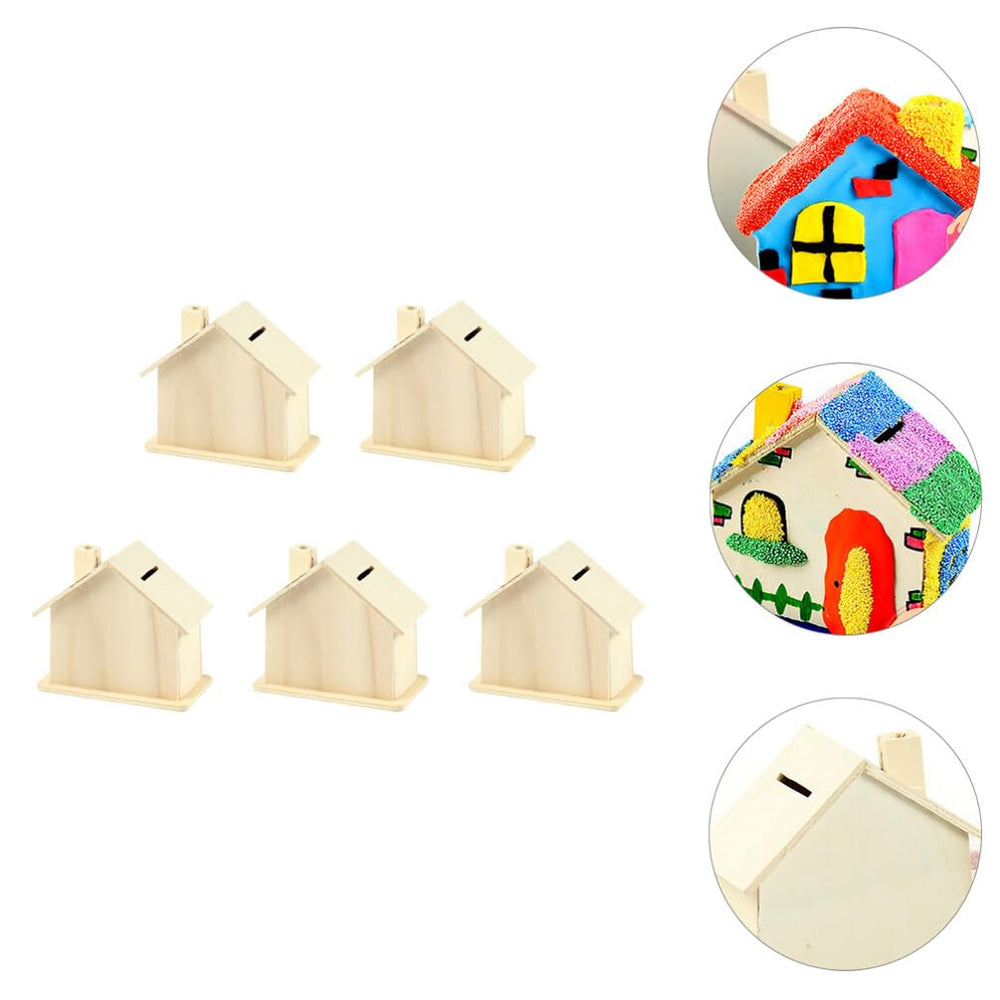 Angoily paintable wooden house bank as a creative project for all ages