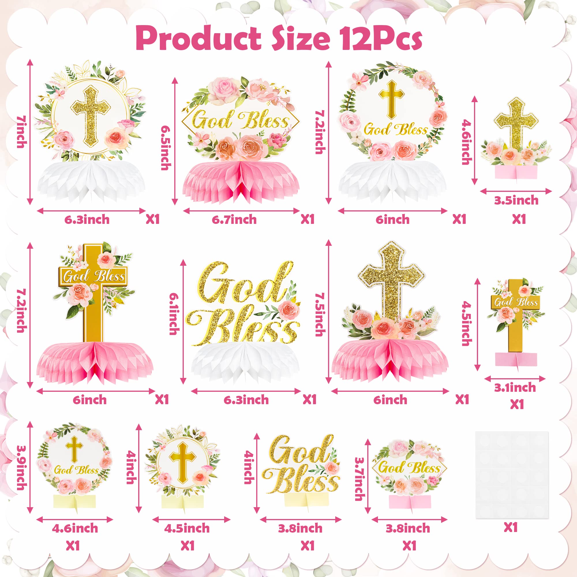 ANGOLIO pink floral cross honeycomb prop for elegant baby shower decor.