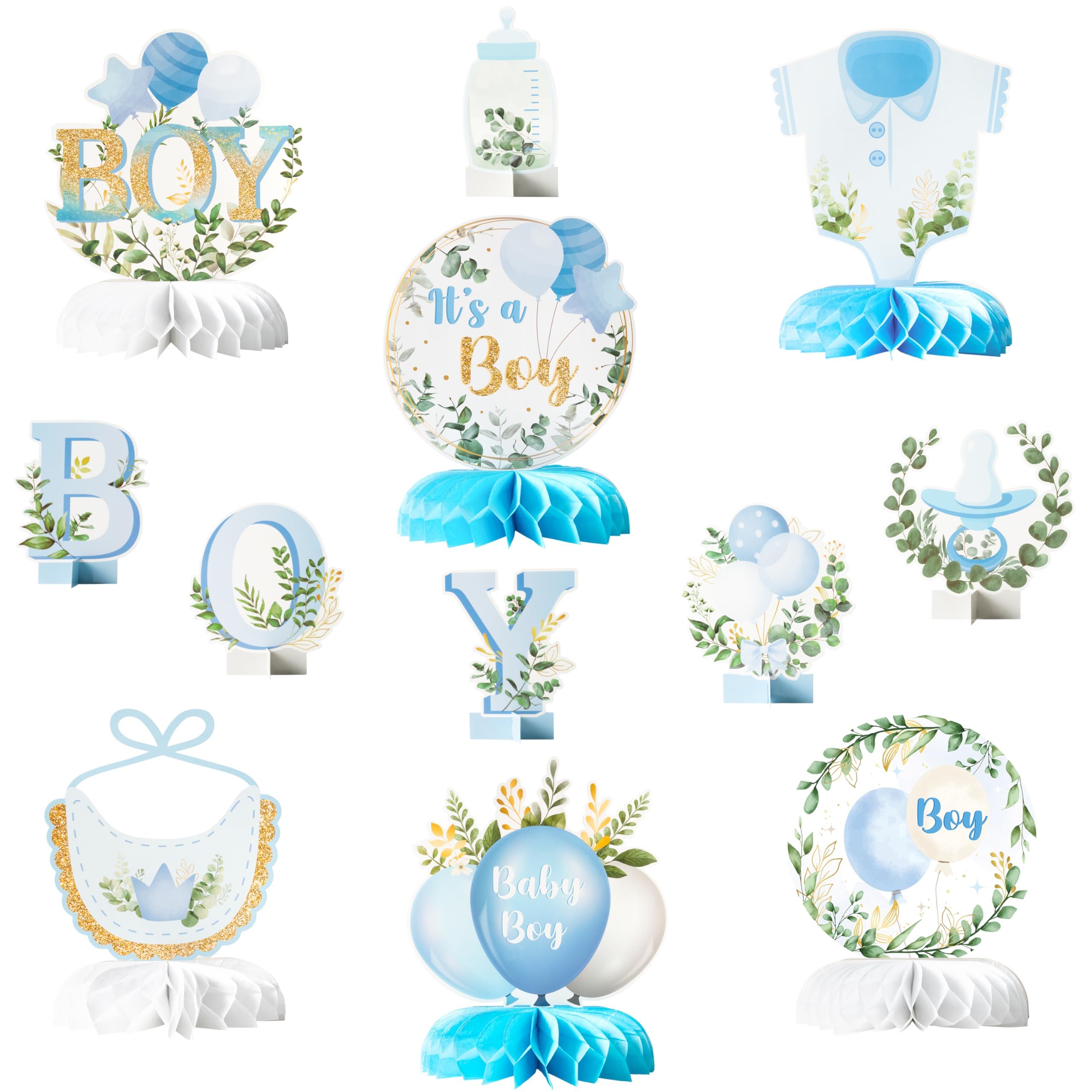 ANGOLIO it's a Boy blue honeycomb ball for elegant baby shower decor.