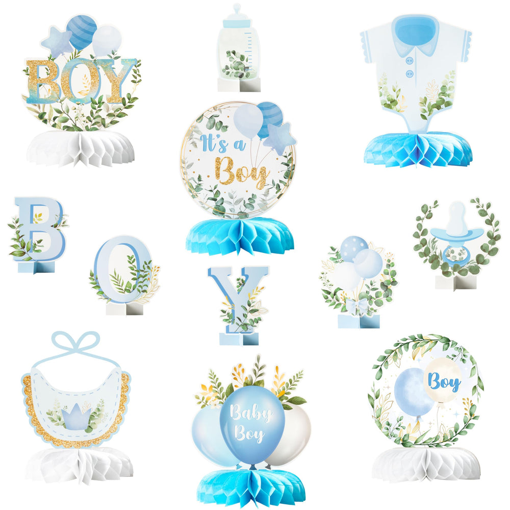 ANGOLIO it's a Boy blue honeycomb ball for elegant baby shower decor.