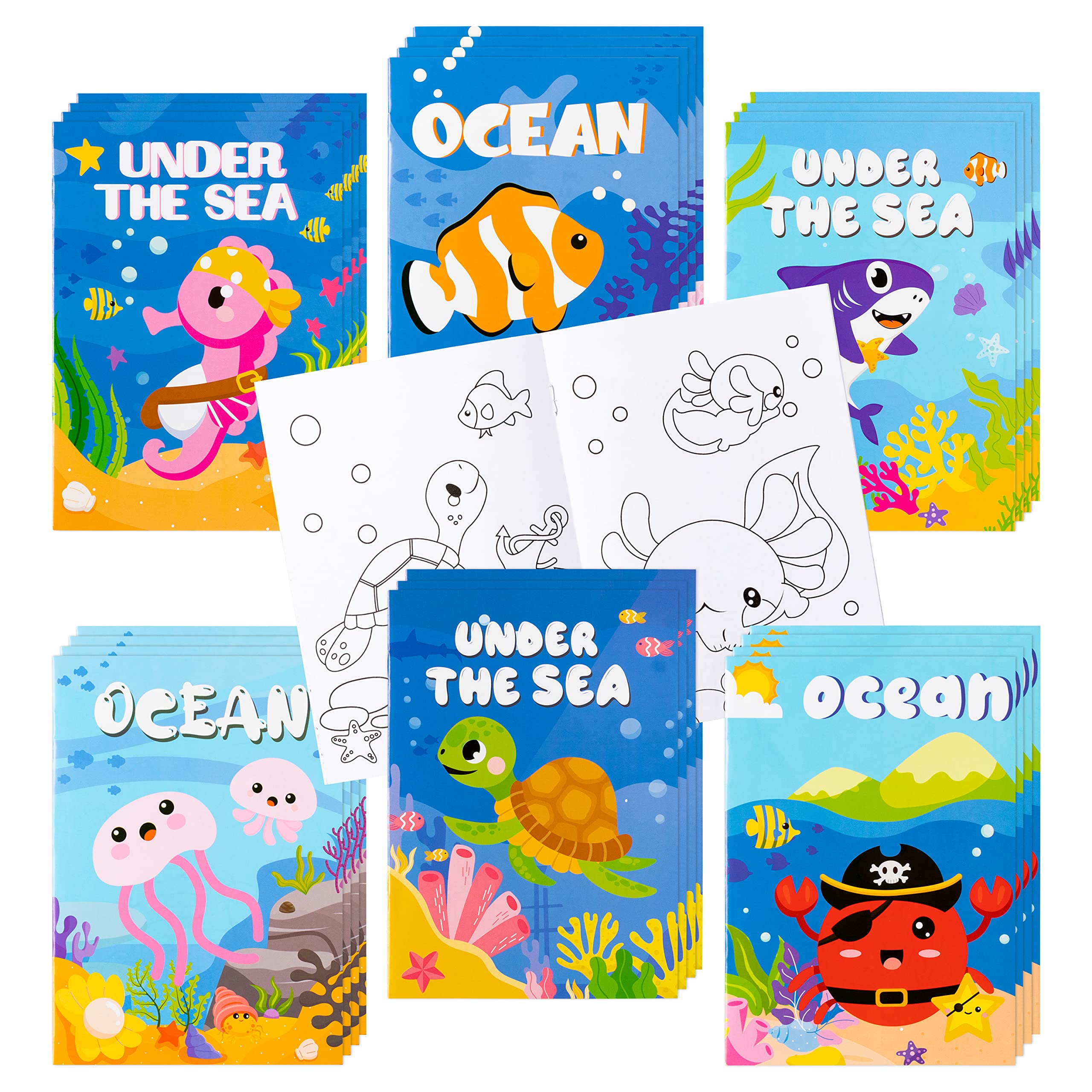 ANGOLIO ocean animals coloring books 24-pack offering diverse undersea scenes for creative play.