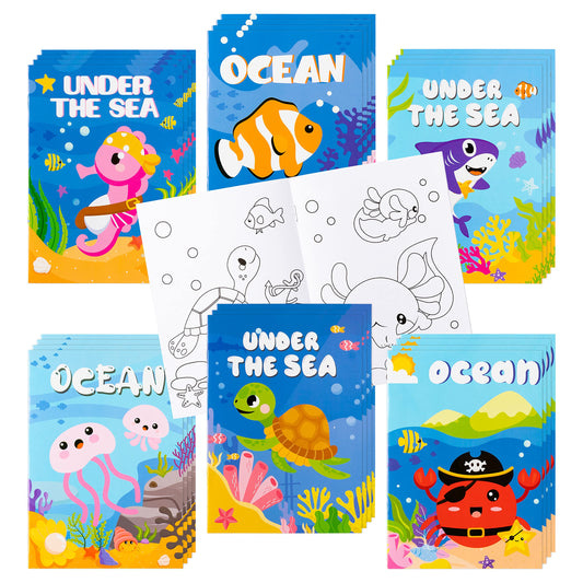 ANGOLIO ocean animals coloring books 24-pack offering diverse undersea scenes for creative play.