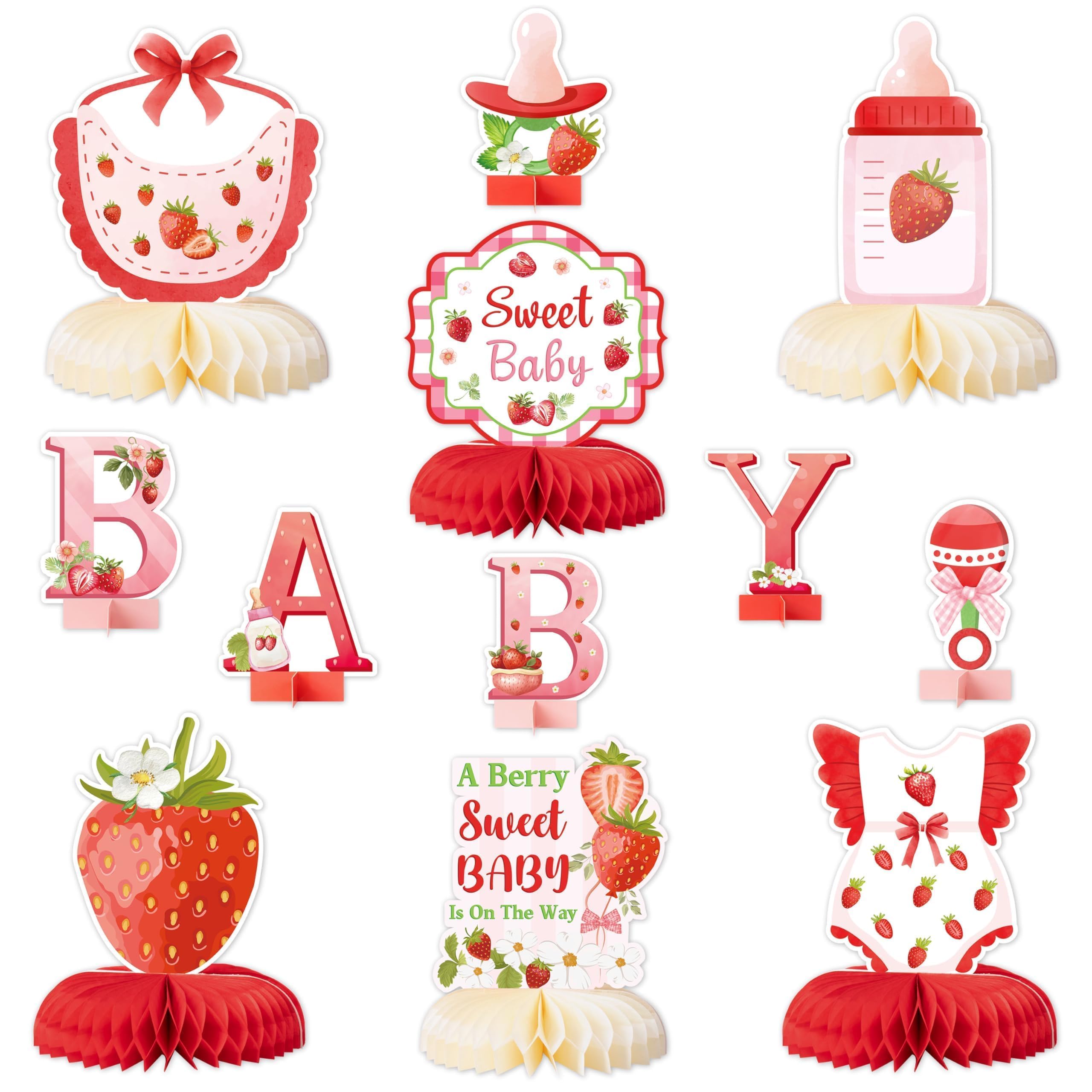 ANGOLIO strawberry baby shower cards for table decor.