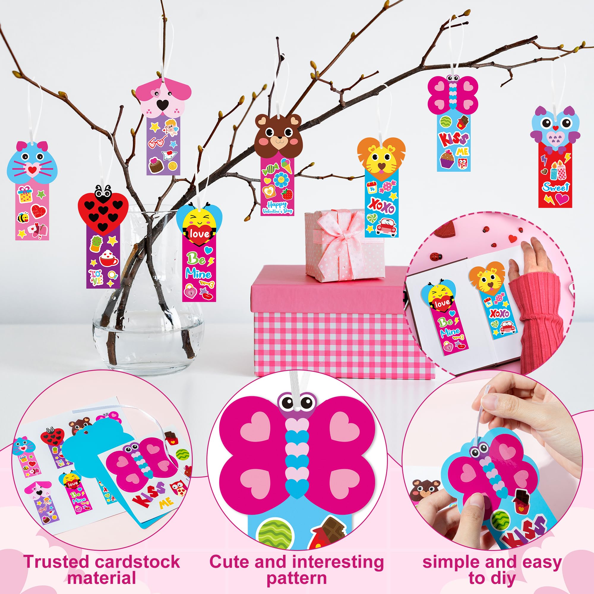ANGOLIO completed sample image showing a ready-to-use hearts-and-animals bookmark.