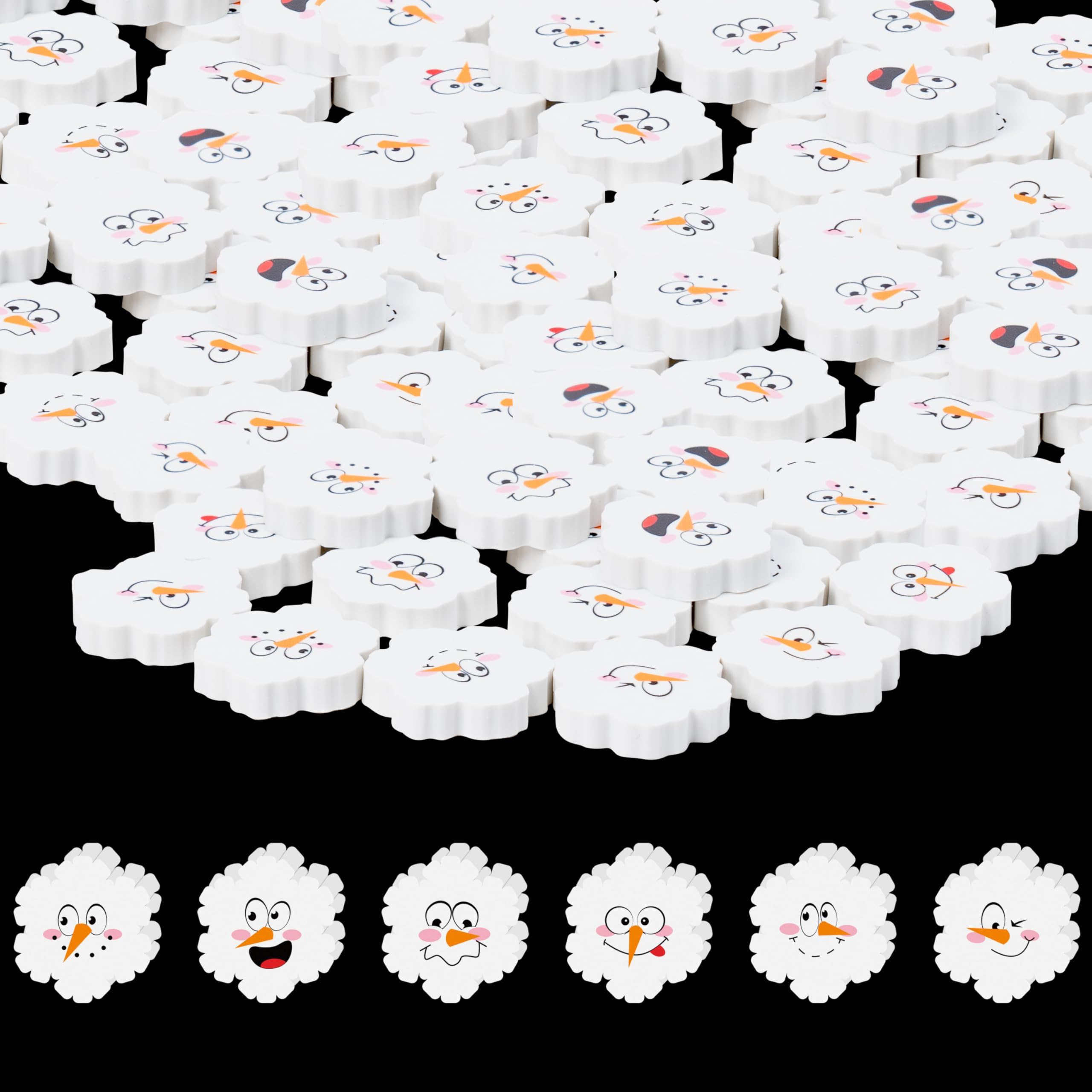 ANGOLIO winter snowflake erasers bulk pack with snowman faces for classroom rewards