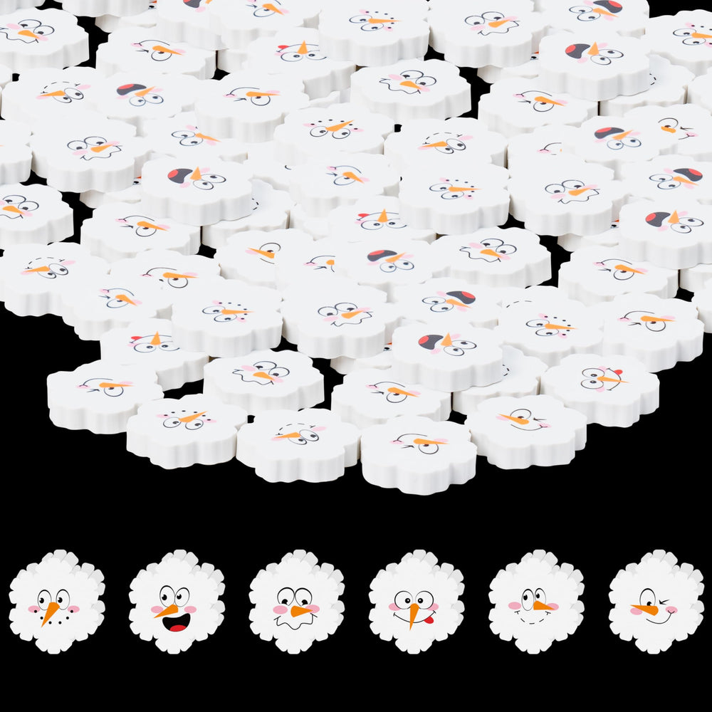 ANGOLIO winter snowflake erasers bulk pack with snowman faces for classroom rewards
