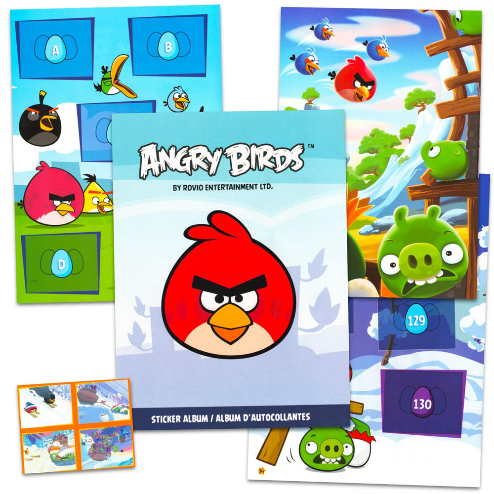Angry Birds sticker packs arranged neatly for creative scenes and crafts.