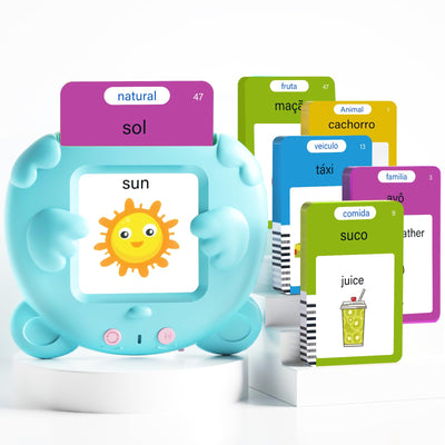ANhovno bilingual flashcards cover inviting kids to explore Portuguese and English with bright visuals.