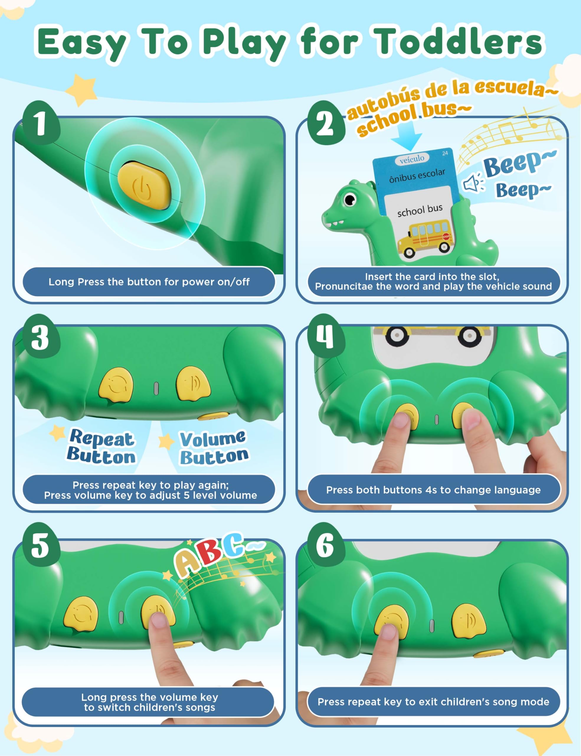 ANhovno dinosaur flashcards provide four play modes to boost engagement