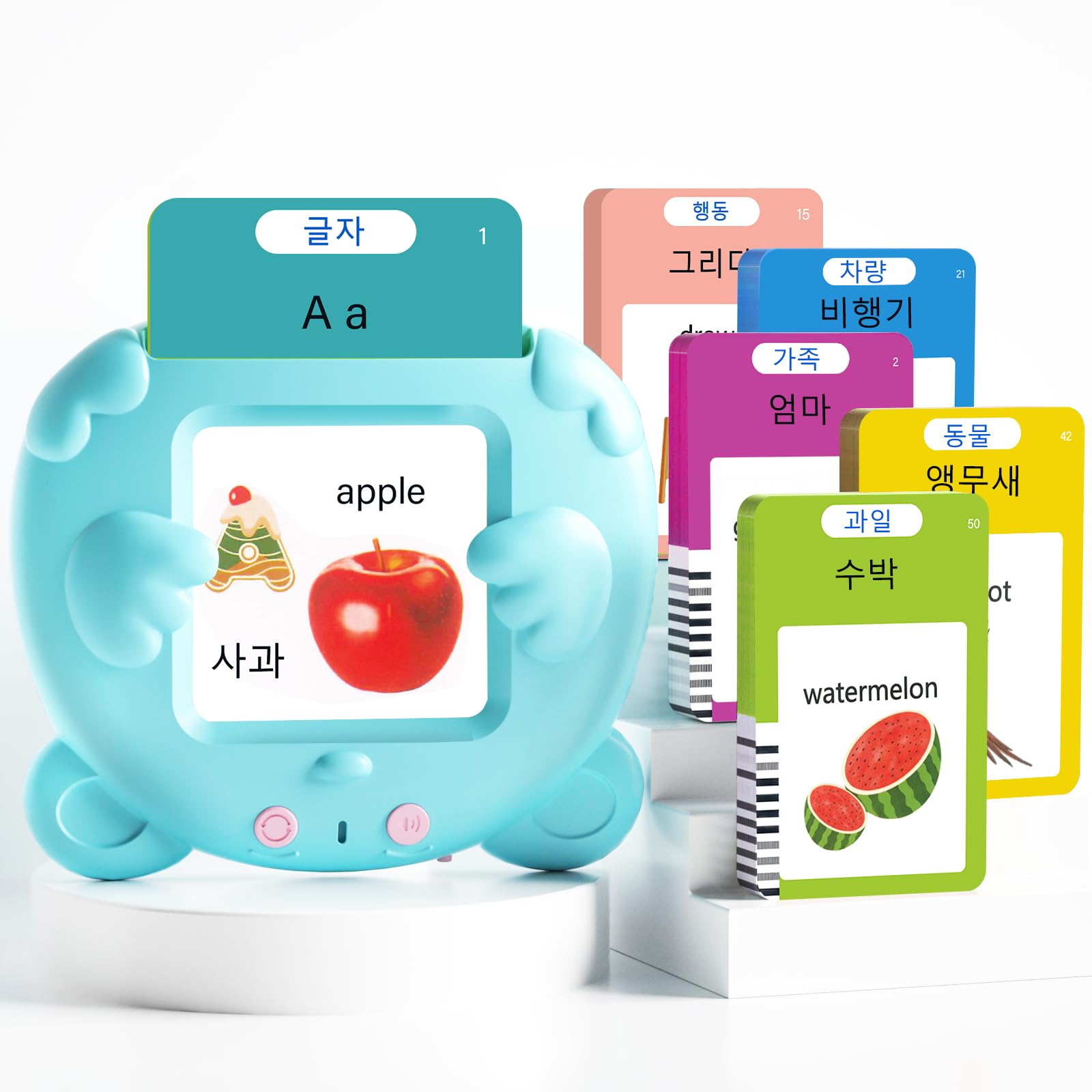 ANhovno Korean-English talking flash cards cover with colorful illustrations for bilingual learning.