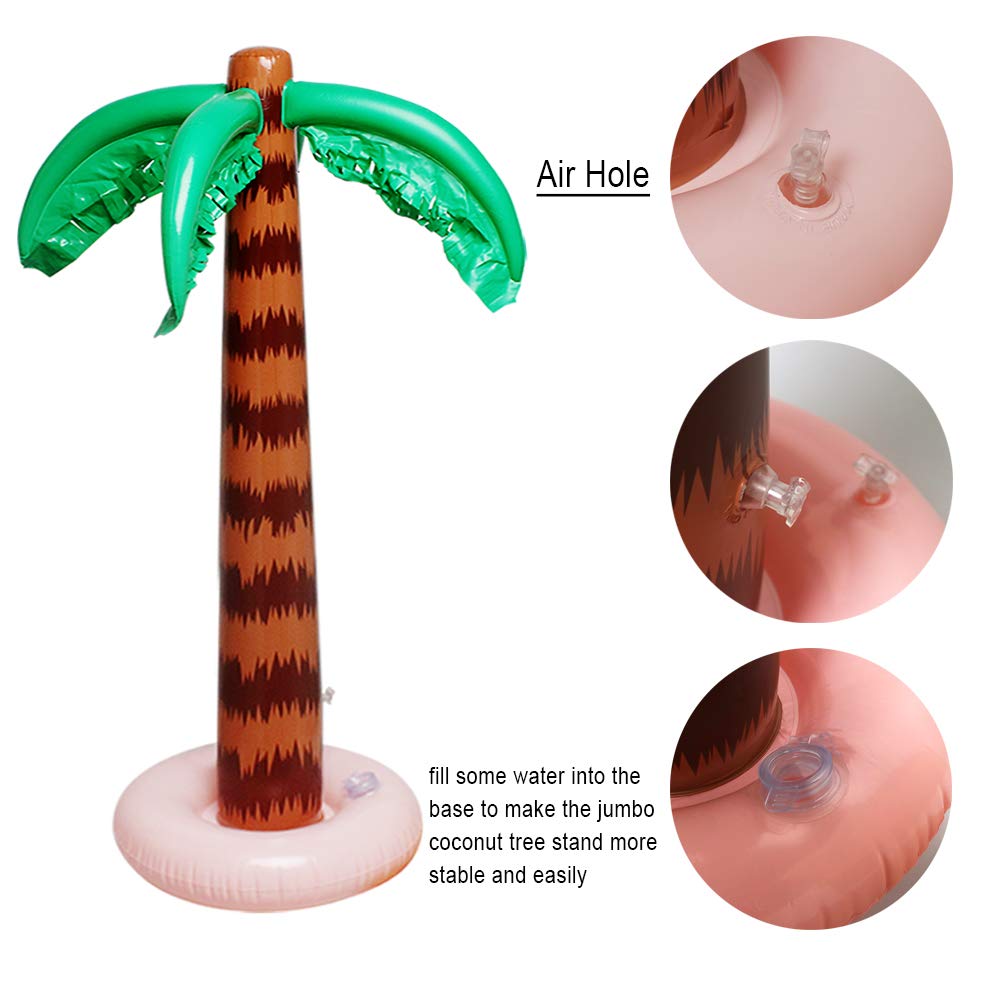 Aniann palm leaves and trunk detail create a vivid tropical backdrop.