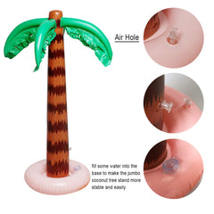 Aniann palm leaves and trunk detail create a vivid tropical backdrop.