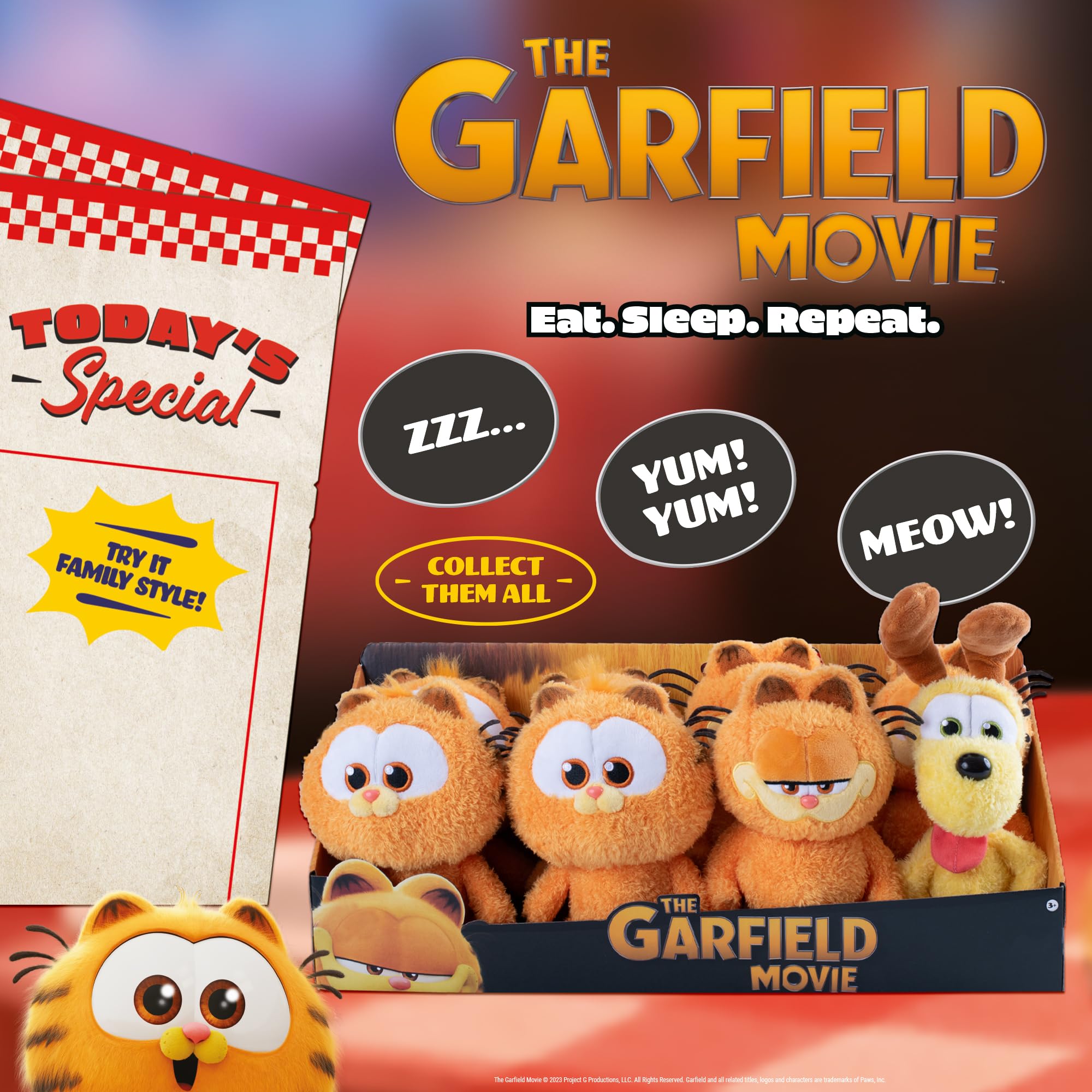 Animagic Baby Garfield plush side profile shows soft, huggable fur for comfort
