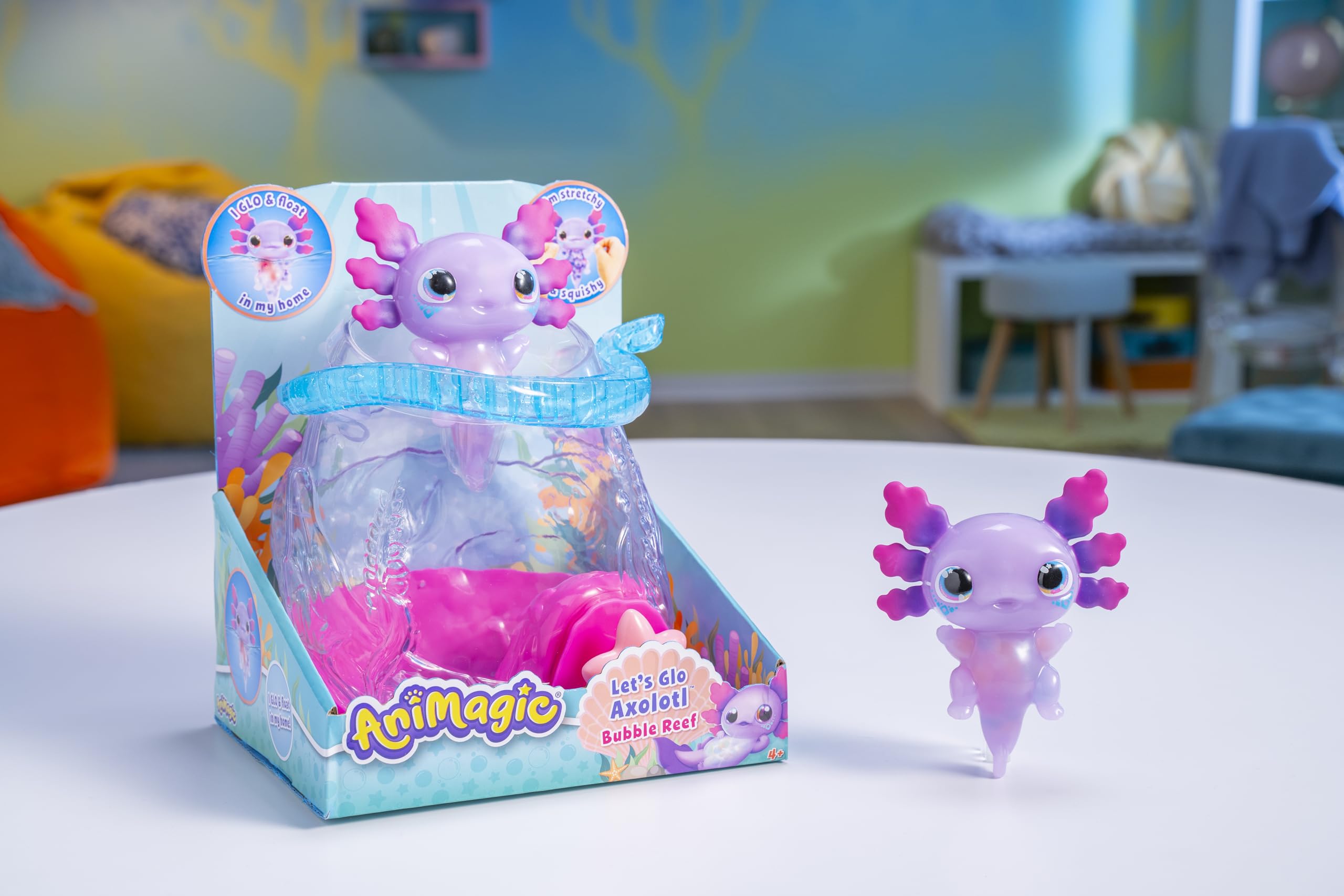 Animagic set includes exclusive purple axolotl ready to glow during play.
