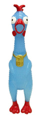 Animolds Squeeze Me rubber chicken toy mid-squeeze delivers a loud laugh for parties