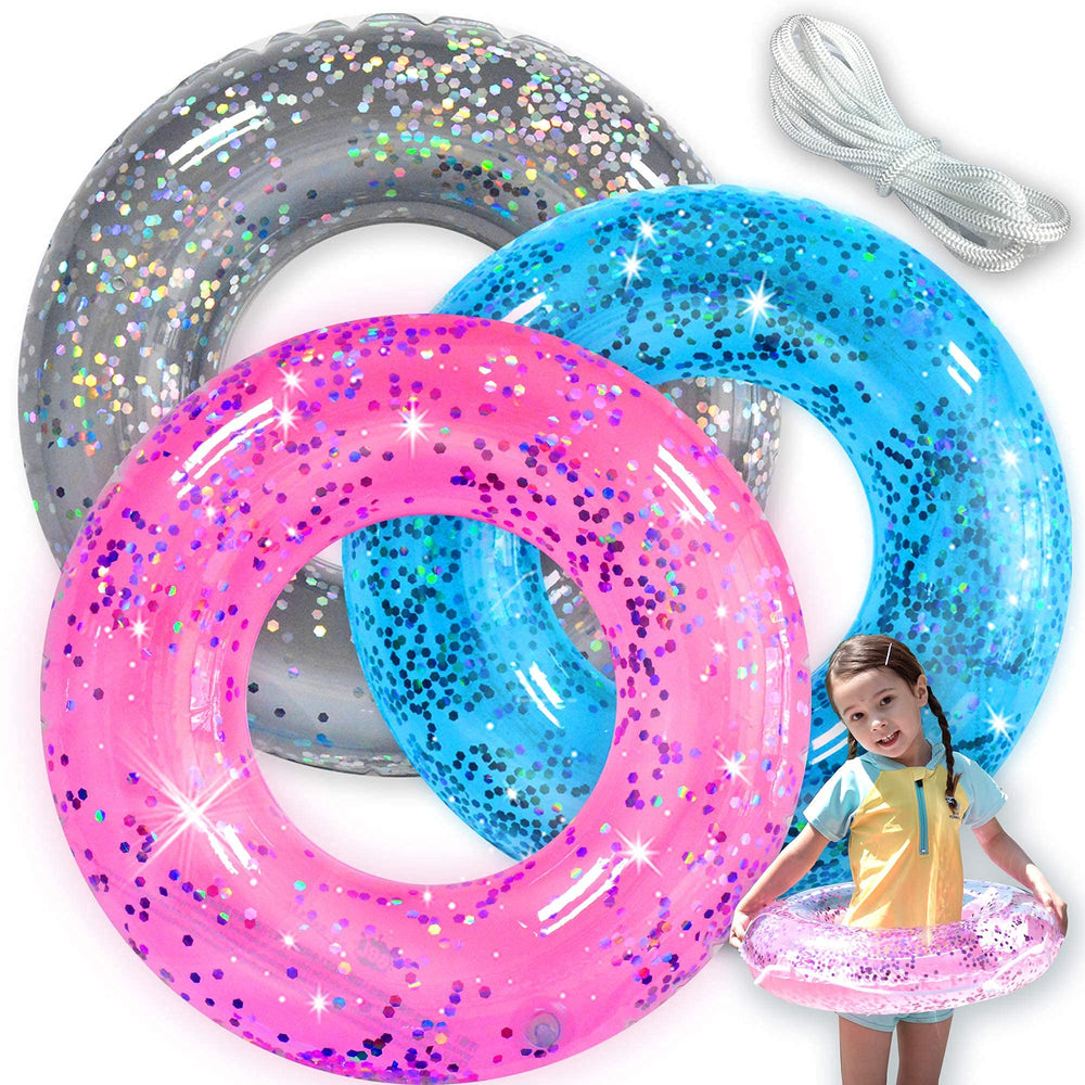 Animsco beach or pool scene with kids enjoying buoyant floats.