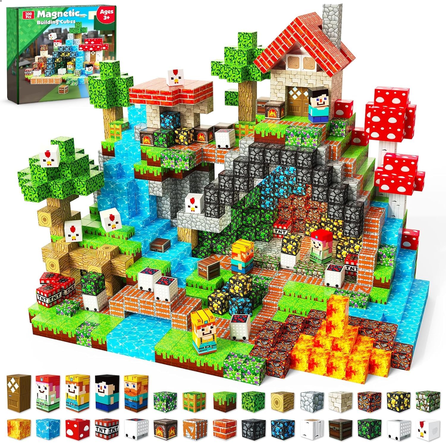 Annexfun 200PCS Magnetic Blocks set for creative STEM play and spatial thinking