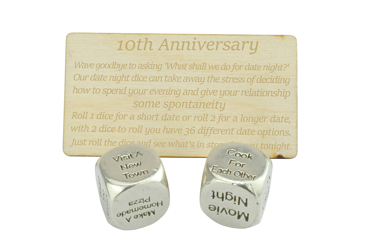 Anniversary Gifts TIN Date Night Dice close-up showing pure tin texture for a unique 10th anniversary idea.