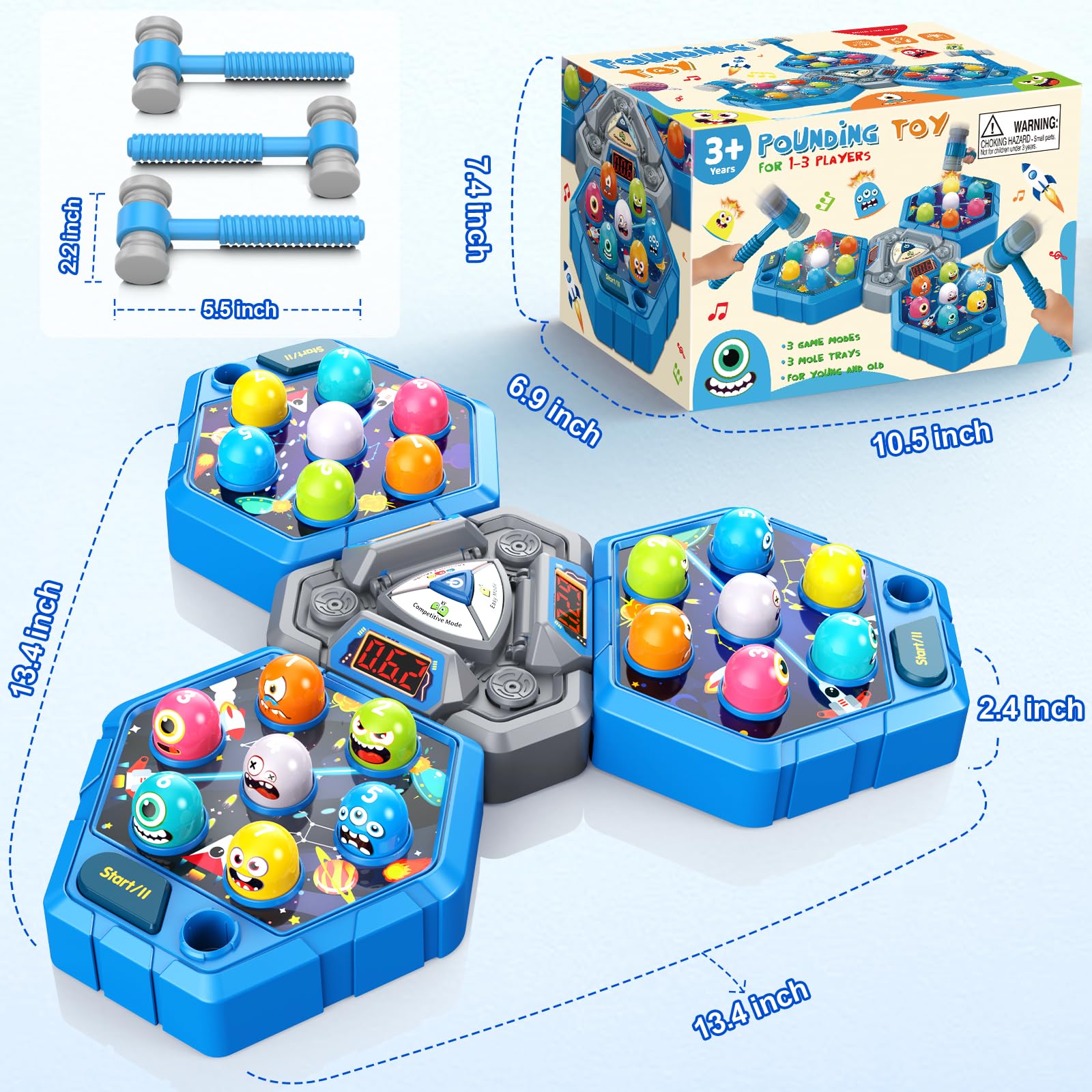 ANNKIE Whack Game Mole ball-in-action image emphasizes light-up targets for rhythmic tapping
