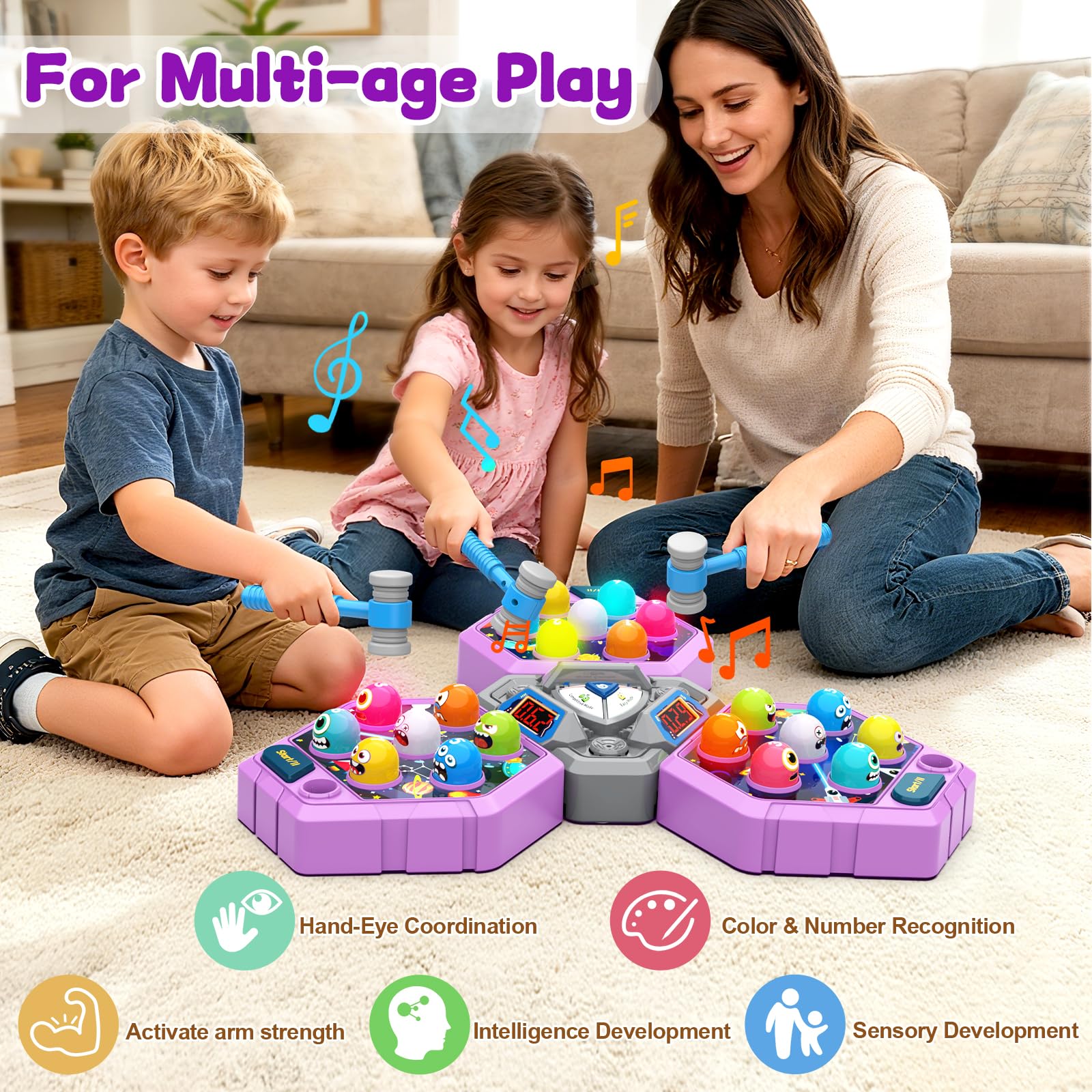 ANNKIE Whack Game Mole large play area supports safe, imaginative play.