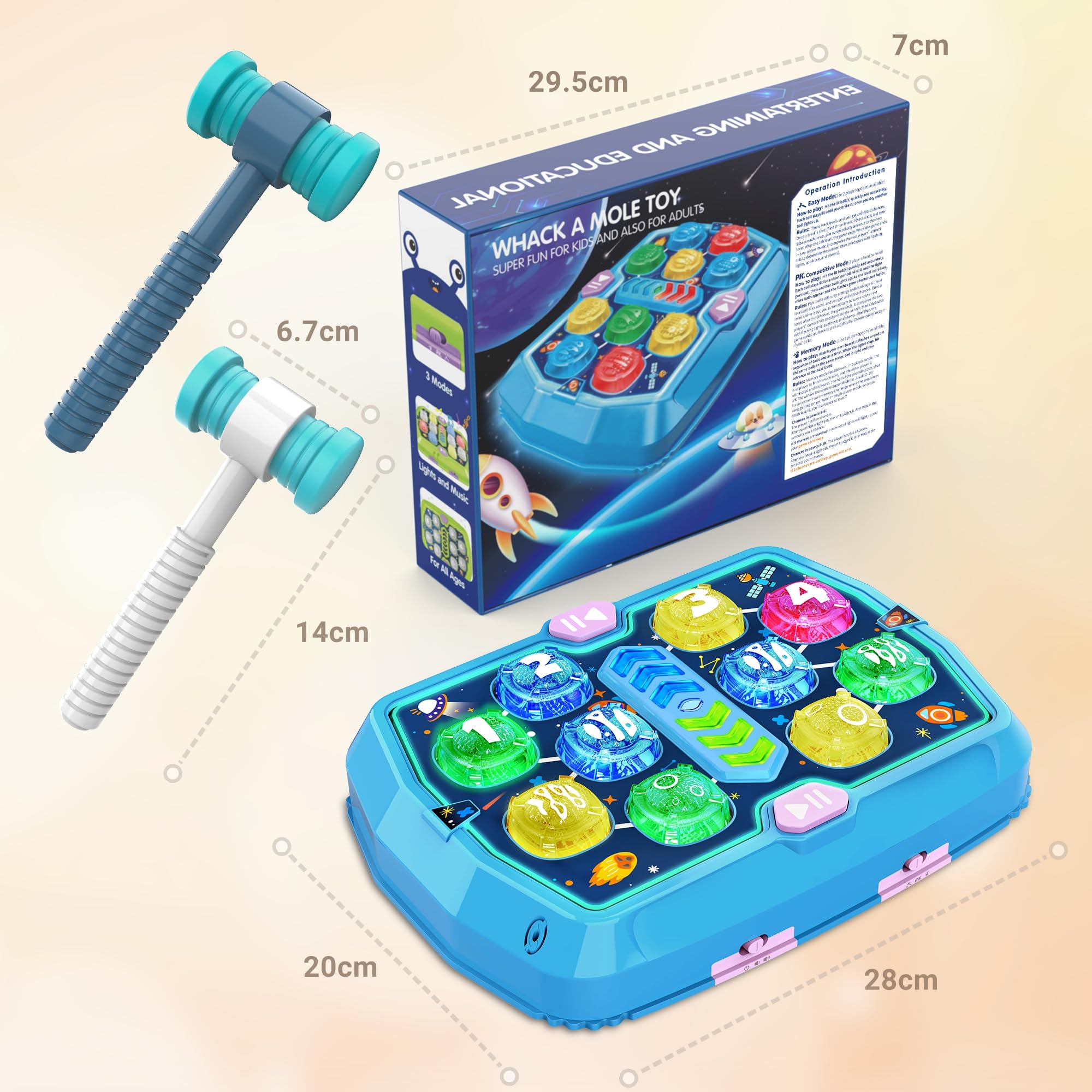 ANNKIE Whack Game Mole safe ABS construction promotes durable toddler use.
