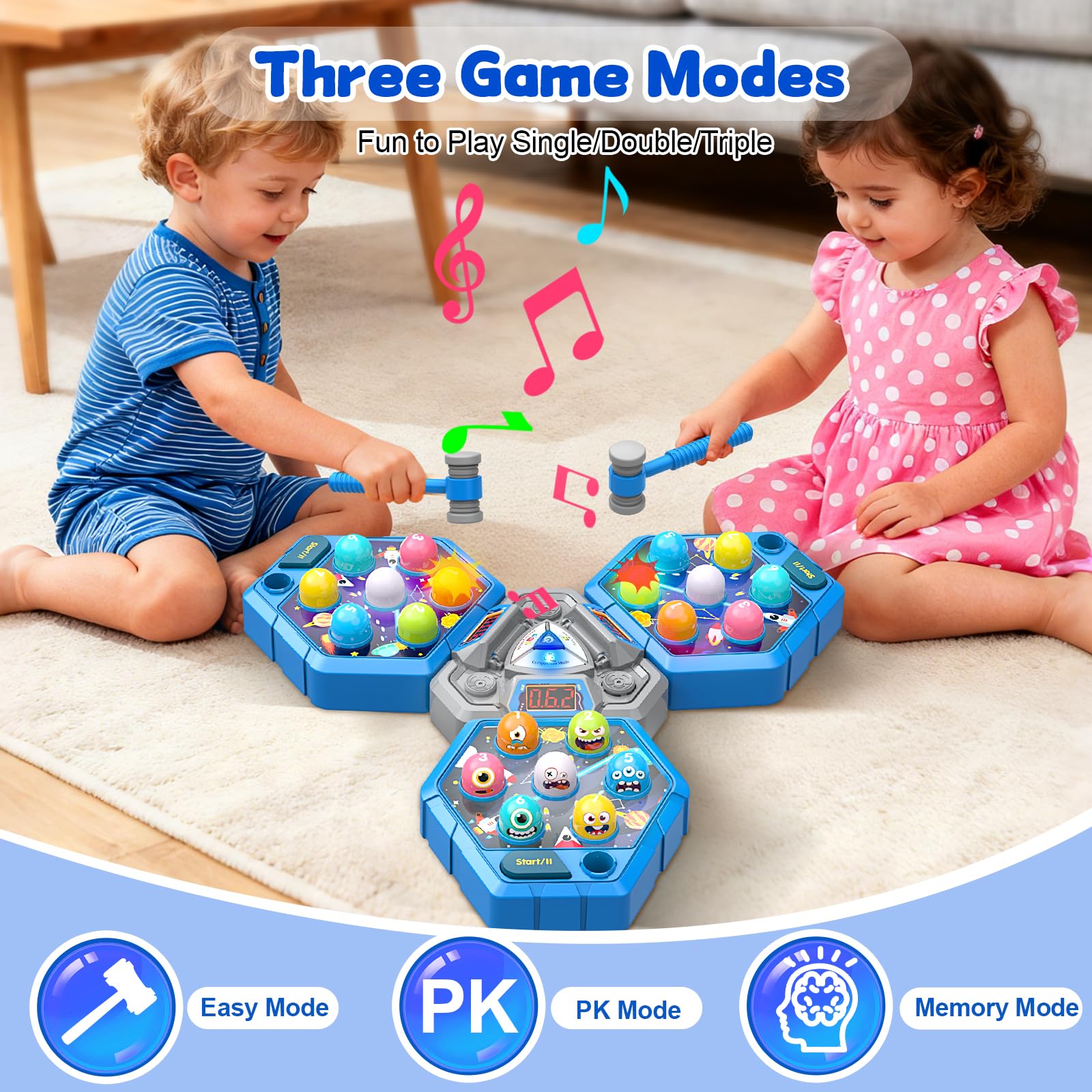 ANNKIE Whack Game Mole side view highlights durable ABS construction for safe play