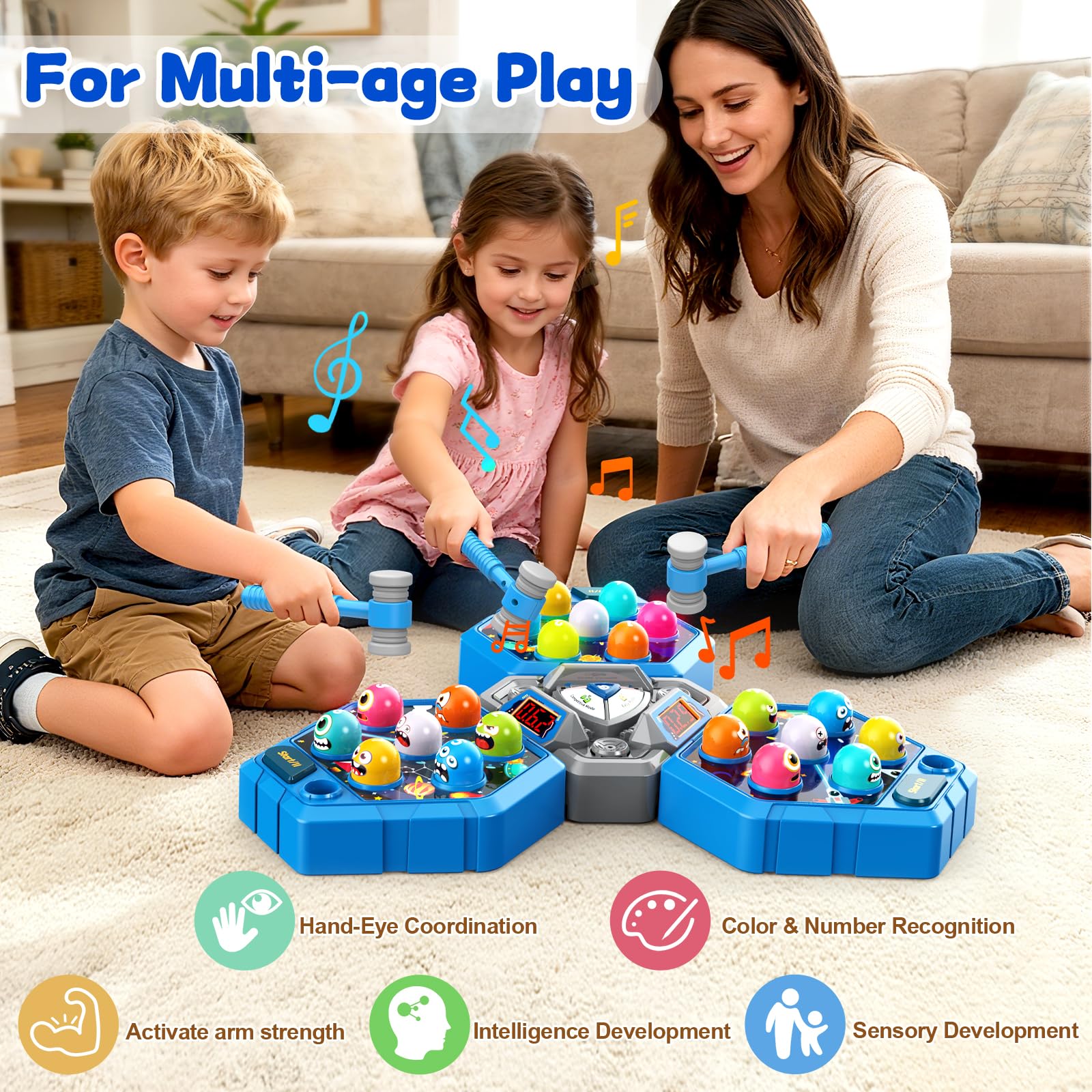 ANNKIE Whack Game Mole switch-button-closeup demonstrates easy mode selection for kids