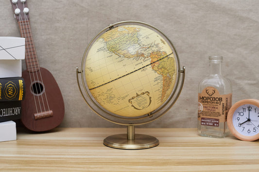 Annova 8-inch globe with bronze arc and base, ideal for geography checks.