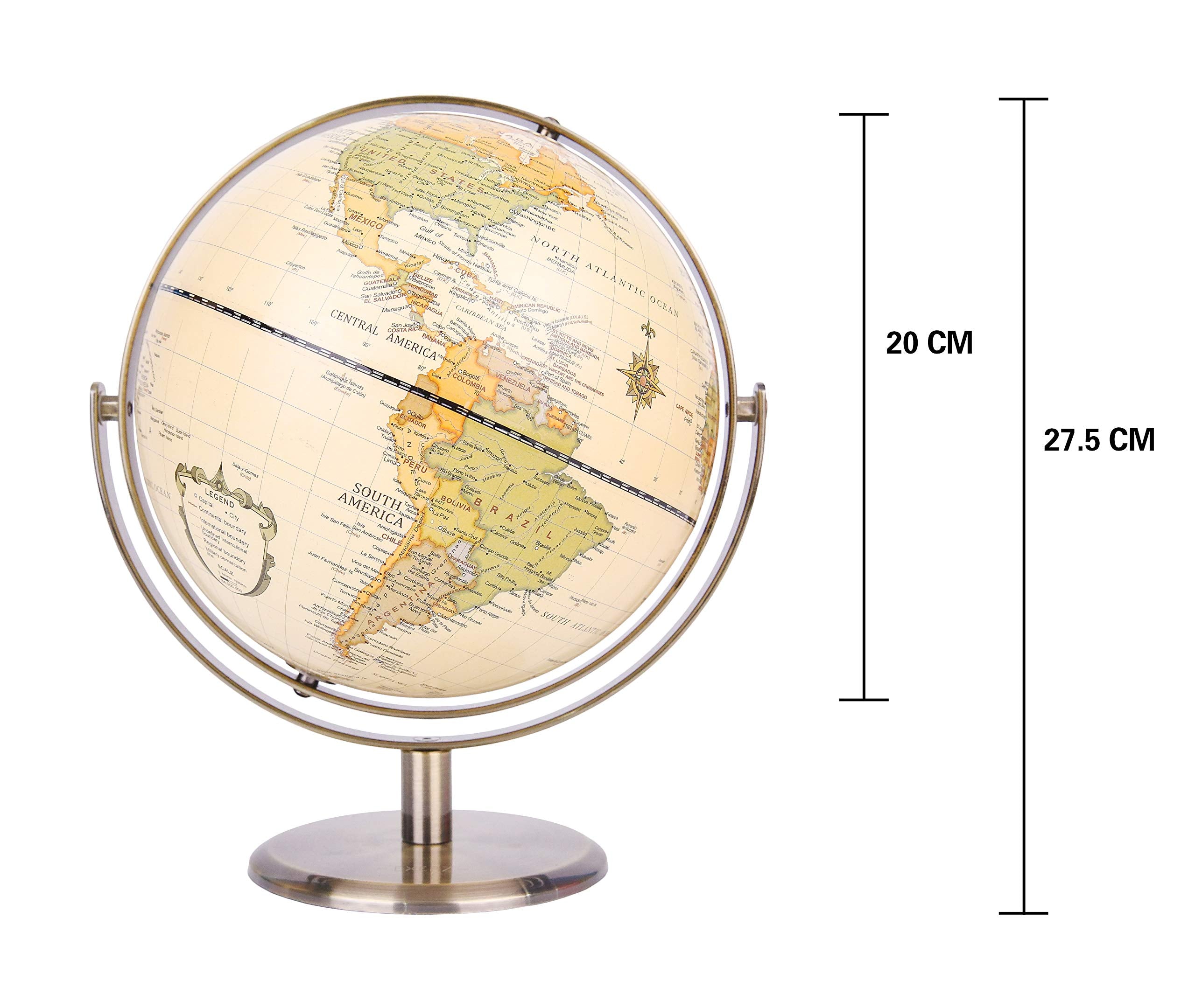 Annova antique globe on a sturdy desk adds vintage charm to spaces.