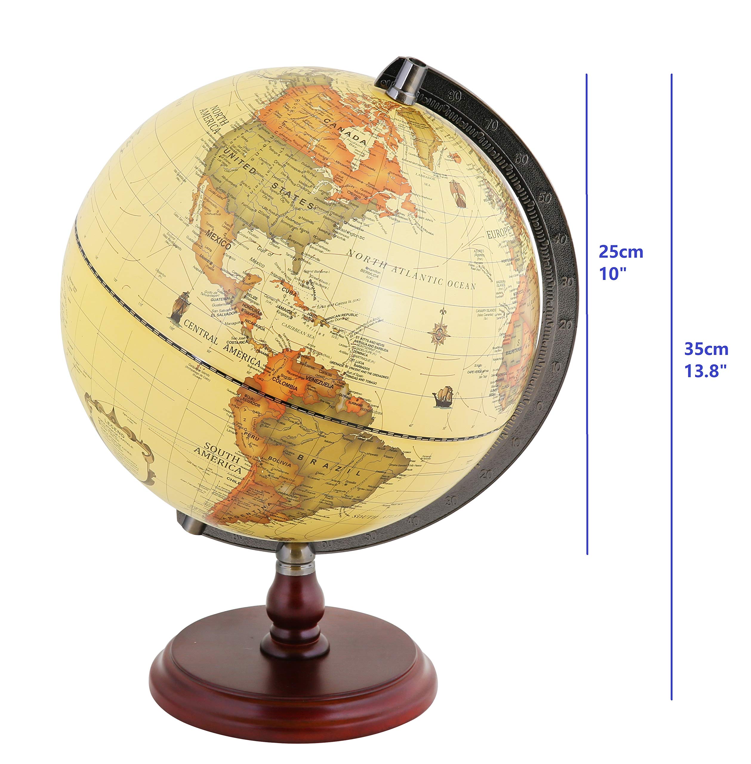 Annova Antique Globe closeup map details highlighting capitals