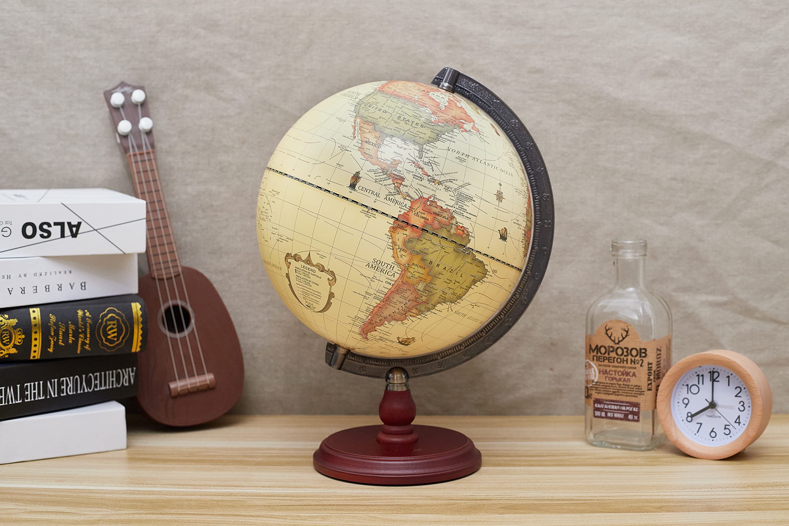 Annova Antique Globe with steel arc base for a polished look