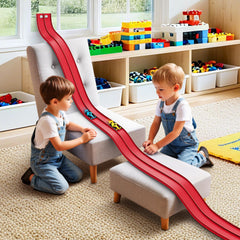 Anoozo 16 ft flexible race track setup shown in Racing Red for versatile car play