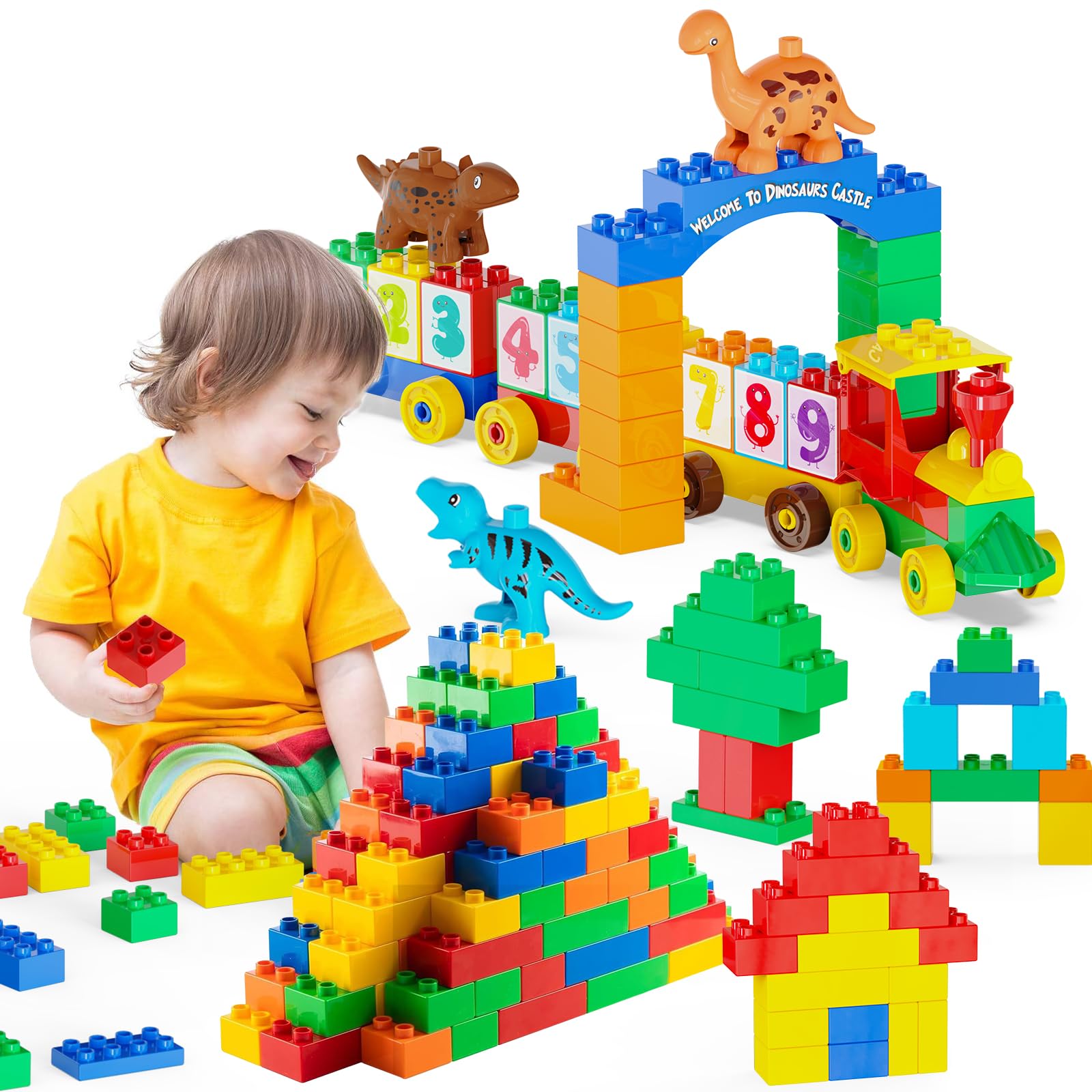 Anpcso building blocks with dinosaurs and cars for imaginative play and motor skills