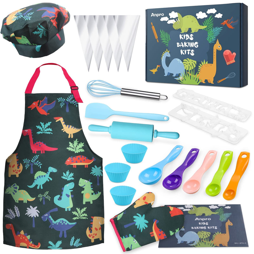 Anpro complete kids cooking set apron for safe dress-up play and imaginative cooking